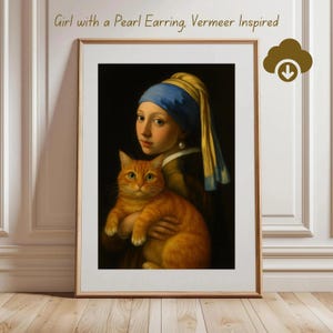 Girl with a Pearl Earring Cat Art Print: Vermeer Inspired (Digital Download