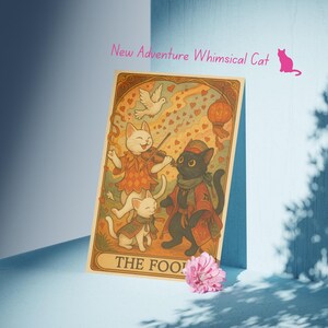 Cat Illustration | The Fool Tarot Cat Poster | Whimsical Cat Wall Art | Witchy Black Cat Print | New Beginnings & Adventure Home Decor