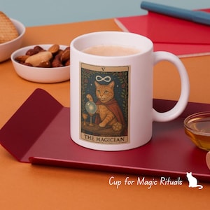 Witchy Cat Mug | The Magician Tarot Cat Cup | Orange Tabby Cat Illustration | Manifestation Tarot Lover Gift for Witches & Spiritual Rituals