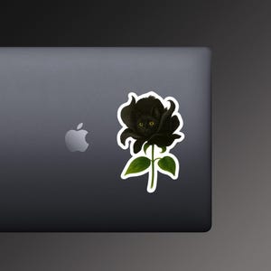 Black Cat Black Rose Sticker: Gothic Laptop Art Decor