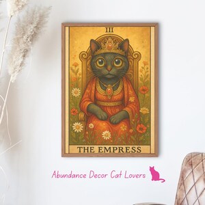 Cat Illustration | The Empress Tarot Cat Poster | Mystical Cat Wall | Witchy Black Cat Print | Abundance & Beauty Home Decor for Cat Lovers