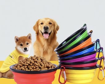 Collapsible Silicone Pet Bowl with Carabiner – Portable Dog and Cat Travel Bowl for Camping, Hiking & Outdoor Adventures