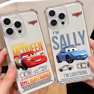 Custodia per iPhone Cars McQueen & Sally - Custodia trasparente anti-caduta per iPhone 7 - 15 Pro Max - Regalo per fan Disney Pixar