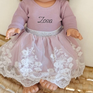 Lavender Bodysuit & Pink Tulle Skirt for Dolls – Handmade Outfit for 34–38cm Dolls – Fits Paola Reina, Minikane, Miniland – Gift for Girls