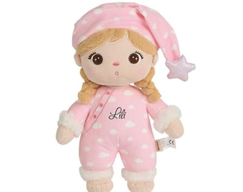 Personalized Metoo Plush Doll - Girl in Pink Pajamas, Custom Baby Gift