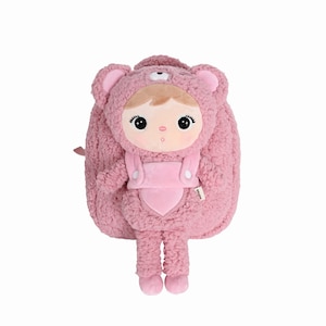 Metoo Backpack with Removable Pink Teddy Bear – 2-in-1 Plush Doll Bag – Soft Toddler Girl Gift – Teddy Backpack Set