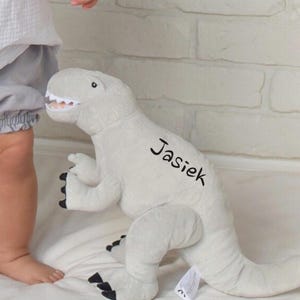 Gray T-Rex Plush Dinosaur – Medium Size – Soft Tyrannosaurus Rex Toy – Melootka Dino for Kids with name