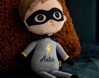 Personalized Superhero Boy Doll – SuperBoy Plush Toy – Custom Name Gift for Baby Boy – Metoo Soft Doll