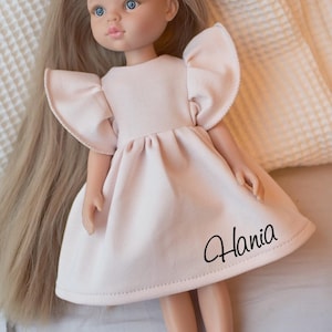 Personalized Light Pink Dress for 32cm Dolls – Fits Amigas, Paola Reina, Minikane – Custom Handmade Outfit with Name for Doll Gifts