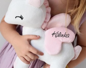 Personalized Ecru Unicorn – Large Plush Toy – Custom Baby Girl Gift – Soft Cuddly Unicorn – Melootka