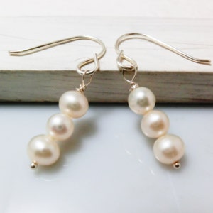 Trio Freshwater Pearl Sterling Silver Earrings. Everyday Jewelry by smoketabby. image 1