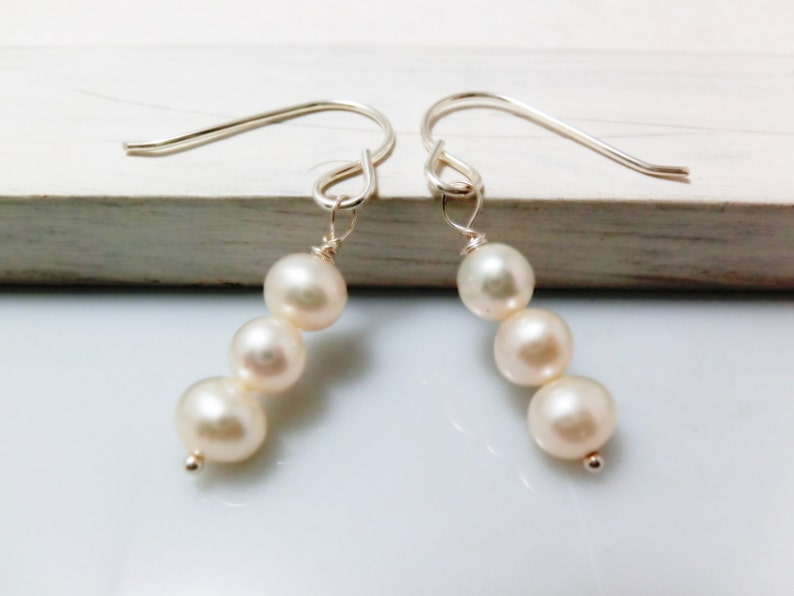 Trio Freshwater Pearl Sterling Silver Earrings. Everyday Jewelry by smoketabby. image 1