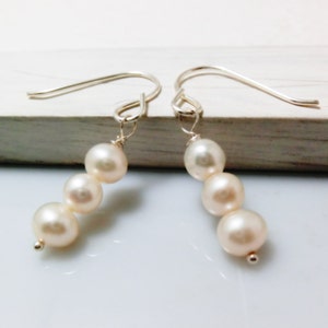 Trio Freshwater Pearl Sterling Silver Earrings. Everyday Jewelry by smoketabby. image 3