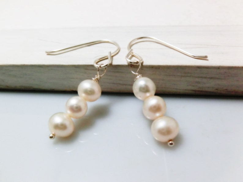 Trio Freshwater Pearl Sterling Silver Earrings. Everyday Jewelry by smoketabby. image 3