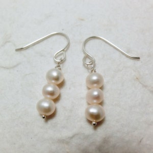 Trio Freshwater Pearl Sterling Silver Earrings. Everyday Jewelry by smoketabby. image 4