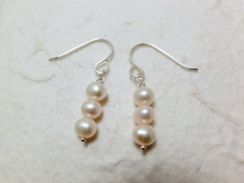 Trio Freshwater Pearl Sterling Silver Earrings. Everyday Jewelry by smoketabby. image 4