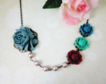 Roses Necklace. Gift for her. Anniversary, Birthday, Christmas, Maid of Honor.