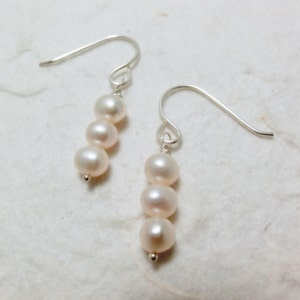 Trio Freshwater Pearl Sterling Silver Earrings. Everyday Jewelry by smoketabby. image 2