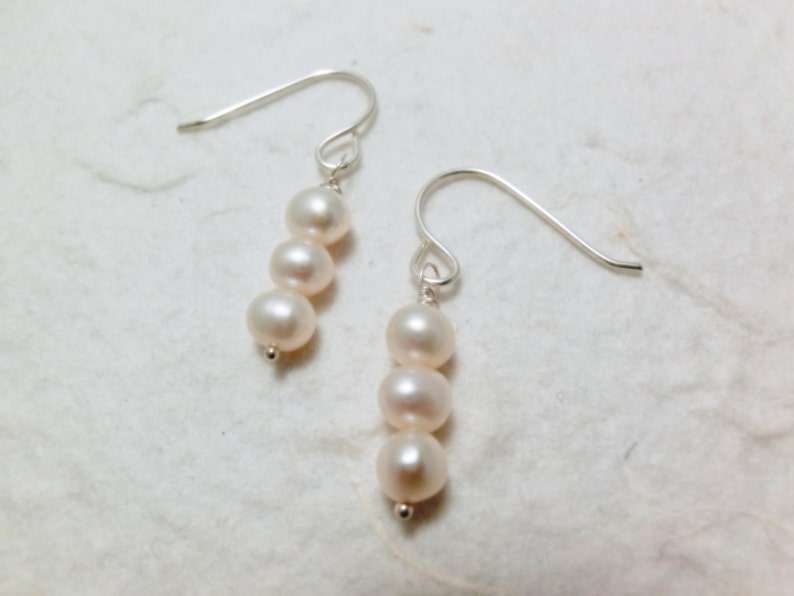 Trio Freshwater Pearl Sterling Silver Earrings. Everyday Jewelry by smoketabby. image 2