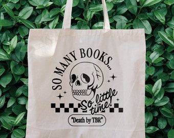 Death By TBR Tote Booktok Retro Tote Bag Aesthetic Bookish Literary Book Tote Mall Goth Fantasy Romance Reader Literature Indie Tote Cute