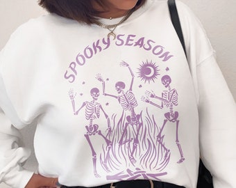 Dancing Skeleton  Pastel Goth Spooky Season Halloween Crewneck Skeleton Sweatshirt Skeleton Sweater Halloween Sweater Spooky Sweater