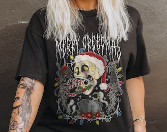 Merry Creepmas Metal Shirt Goth Christmas Skeleton Shirt Holiday Season Spooky Christmas Gothic Christmas Creepy Christmas Satanic Christmas
