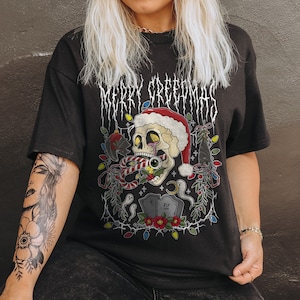 Merry Creepmas Metal Shirt Goth Christmas Skeleton Shirt Holiday Season Spooky Christmas Gothic Christmas Creepy Christmas Satanic Christmas