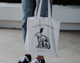 The Secret History Live Forever Bunny Tote Bag Literary Tote Literature Dark Academia Light Academia Tote Greek Mythology Booktok Tote