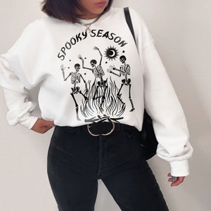 Dancing Skeleton Spooky Season Halloween Crewneck Skeleton Sweatshirt Skeleton Sweater Halloween Sweater Fall Sweatshirt Spooky Sweater White