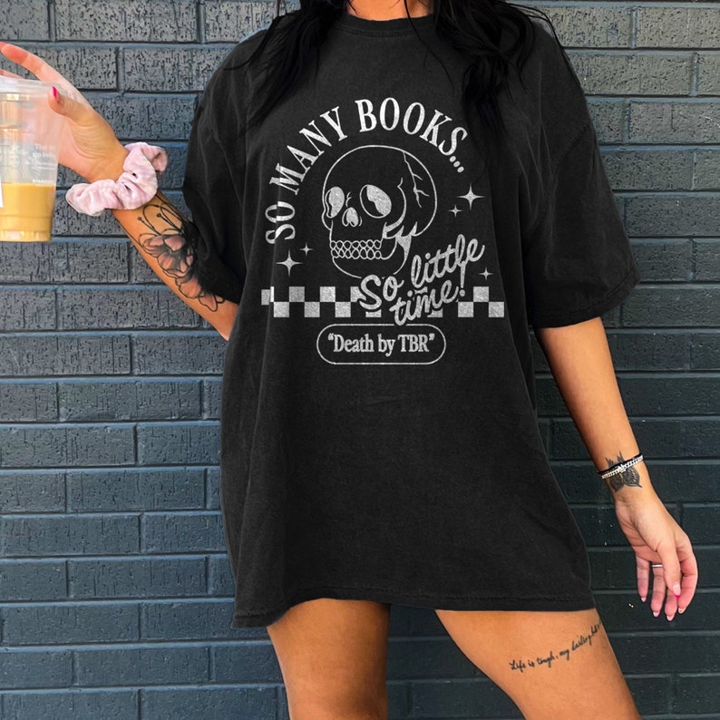 Death By TBR Booktok Retro Aesthetic Bookish Shirt Literary Shirt Skeleton Shirt Alt Clothes Romance Reader Book Indie Merch Booktok Shirt image 1