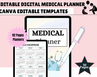 Digital Medical Planner Template | Healthcare Planner | Health Planner | Medication Tracker | Medical Binder | Canva Wellness Template Kit