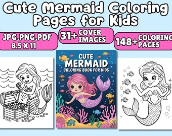 148+ Cute Mermaid Coloring Pages - Adult And Kids Coloring Book, Mermaid Castle Coloring Fantasy Coloring Sheets, Instant Download Printable
