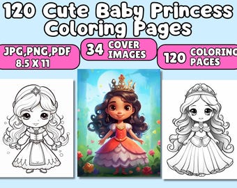 Princess Coloring Pages For Kids, 120 Coloring Pages, Princess Coloring Sheets, Princess Coloring Book, Girl Coloring Pages, 8.5x11"