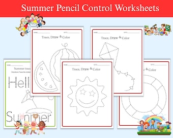Summer Themed Trace the Path Worksheets, Path tracing, Pencil Control Worksheet, Preschool fine motor activity, OT Worksheets