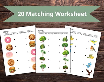 Printable Matching Worksheets, Match the Picture, Kindergarten Preschool Activity, Busy book, Educational Pages