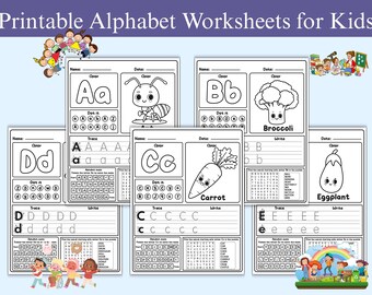 Alphabet Tracing Worksheets Kindergarten Pre-K Preschool ABC Tracing Book Printable Alphabet Activity Book Letter Handwriting Practice