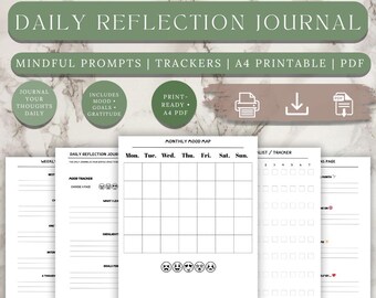 Daily Reflection Journal Printable, Self-Care & Mindfulness Planner, PDF with Mood Tracker, Instant Download