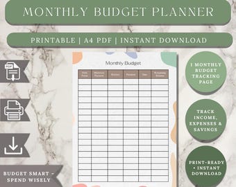Monthly Budget Planner, Printable Budget Sheet, Finance Tracker PDF, GoodNotes & iPad Compatible