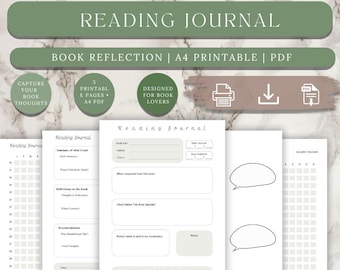 Reading Journal Printable, Book Review Tracker (A4 PDF)