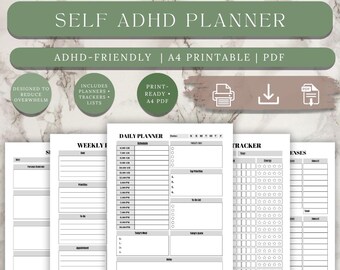 ADHD Planner Printable, Daily Focus Tracker, Mental Health Organizer (PDF)