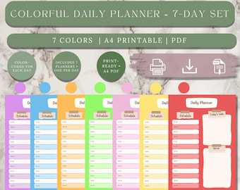Colorful Daily Planner Printable, A4 Schedule Template (PDF)