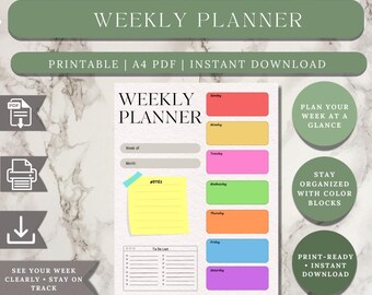Colorful Weekly Planner Printable, A4 To-Do List (PDF)