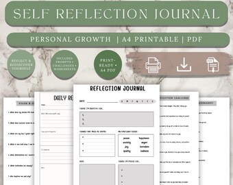 Self Reflection Journal Printable, Daily Wellness Tracker (A4 PDF)