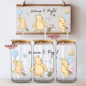 Pooh Bear & Friends - Confezione da 16 once di lattina di vetro Libbey (PNG, UVDTF, pronta per l'applicazione)