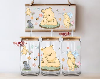 Pooh Bear & Friends - Confezione da 16 once di lattina di vetro Libbey (PNG, UVDTF, pronta per l'applicazione)