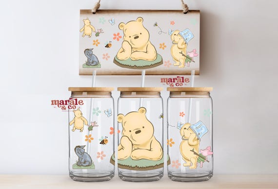 Pooh Bear & Friends 16oz Libbey Glass Can Wrap Design (PNG, UVDTF Ready to Apply)