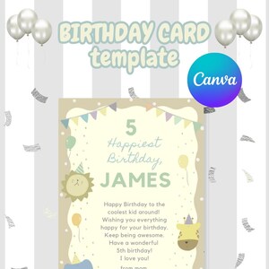 Editar com canva Modelo de cartão de aniversário Animais fofos e festa Modelo Canva Cartão de mensagem