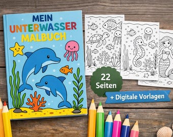 Unterwasser Ausmalbuch für Kinder - 24 Meereswelt Malvorlagen zum Ausdrucken - PDF Download - Malbuch für Kleinkinder
