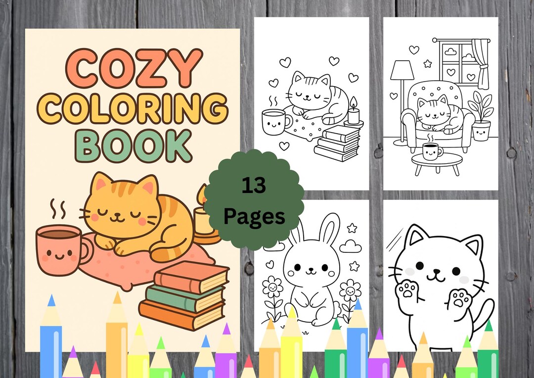 Cozy Kawaii Coloring Book – 13 Pages to Color in PDF - Etsy