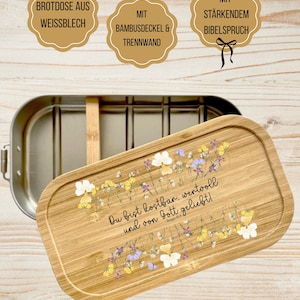 Christian Lunchbox: Tin Metal & Bamboo Lid with Bible Verse image 1